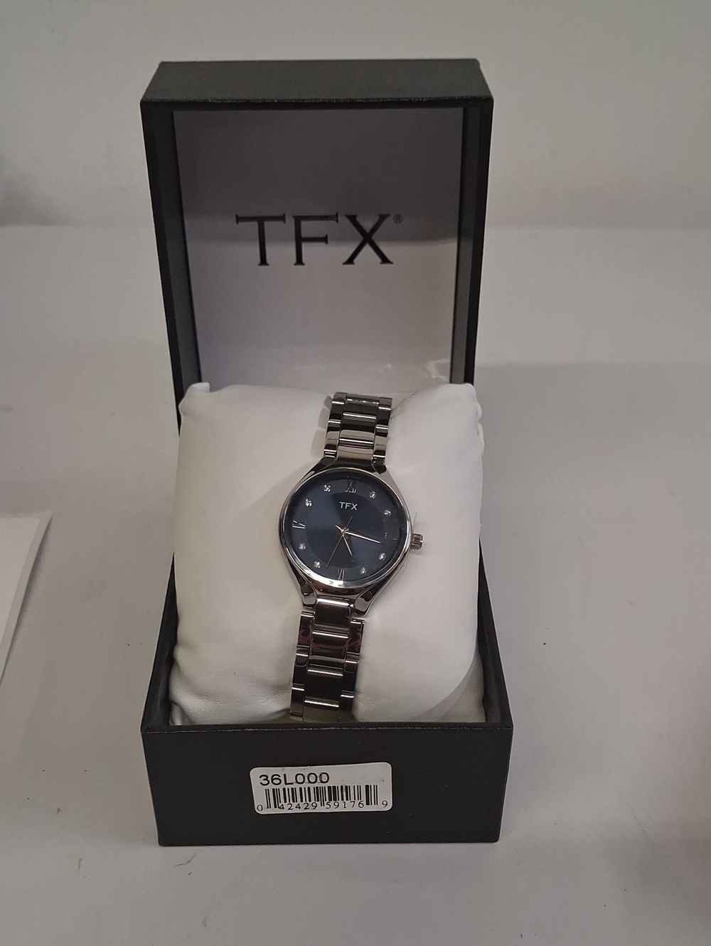 NWT Womens TFX Stainless Steel Silver Watch with Blue Dial